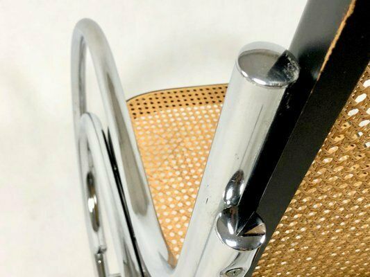 Mid Century Chromed Steel & Rattan Rocking Chair, 1970s photo vintage