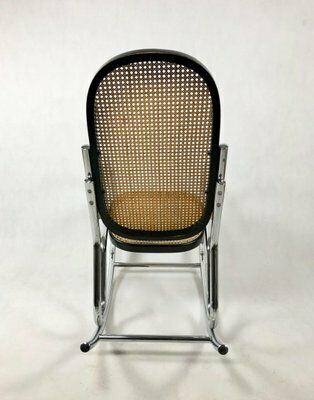 629.0 Mid Century Chromed Steel & Rattan Rocking Chair, 1970s photo