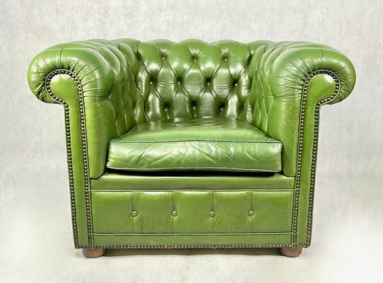 French Chesterfield Armchair In Green, 1970s