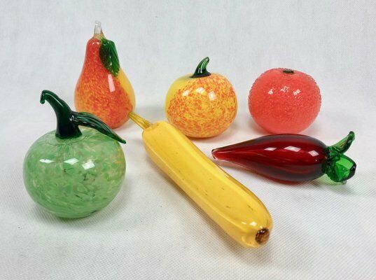Mid Century Art Glass Fruits, 1970s, Set Of 6
