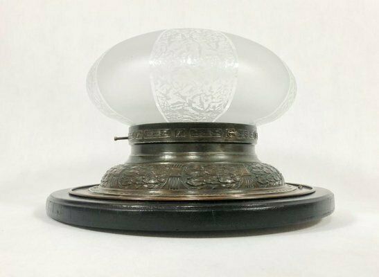 Art Nouveau Brass & Crystal Glass Ceiling Lamp, 1910s photo for sale