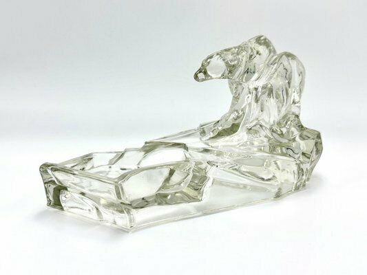 Art Deco Glass Polar Bear Ashtray Attributed To Karel Zentner For Glasswork Libochovice, 1930s photo vintage