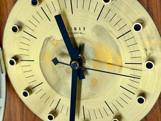 Mid Century Modern Teak And Brass Wall Clock From Weimar, 1960s photo 167.0