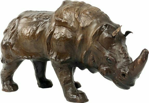Vintage Leather Rhino Sculpture Figure, 1960s