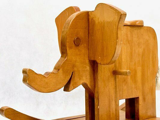 Mid Century Wooden Rocking Elephant, 1960s photo vintage