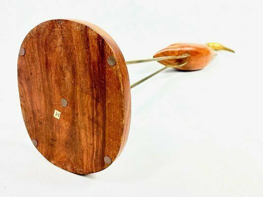 photo furniture Mid Century Modern Tall Carved Teak And Brass Heron Figurine, 1960s