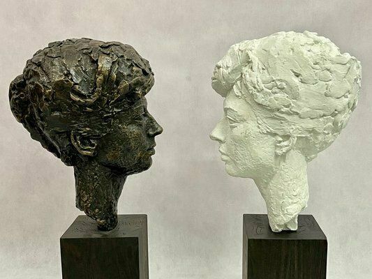 Józef Galica, Sculptures Of Mrs. M. S., Bronze And Plaster, Poland, 1960s, Set Of 2 photo for sale