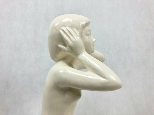 Kneeling Nude Woman Statue From Jihokera Bechyně, 1960s photo Art
