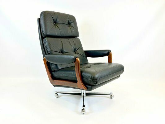 Mid Century Swivel Black Leather Armchair, 1970s photo furniture