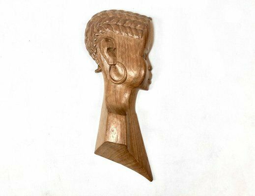 Vintage Wooden Carved African Man & Woman Wall Hanging Sculptures, Set Of 2 photo buy