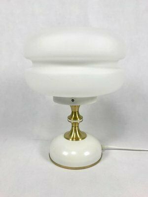 Mid Century Milk Glass And Brass Table Lamp From Napako, 1960s photo furniture
