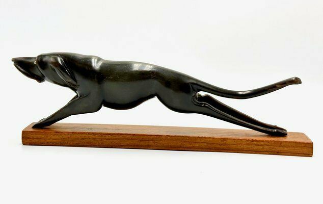 Vintage Art Deco Style Carved Hunting Dog Figurine, 1950s photo Art