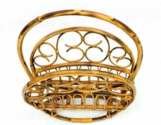 Italian Bamboo & Rattan Round Magazine Rack, 1970s photo buy