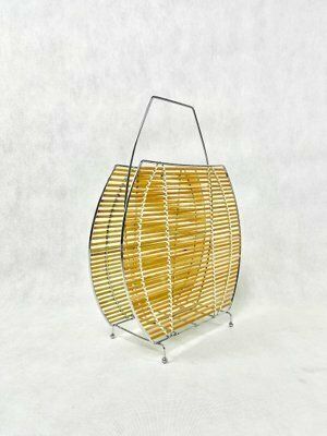 Modernist Bamboo And Steel Magazine Rack, 1980s photo for sale