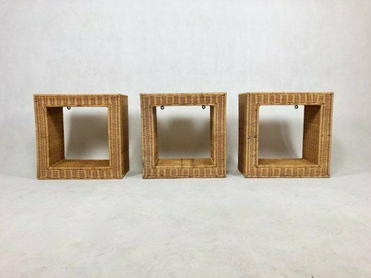 Vintage Wicker Wall Shelves, 1970s, Set Of 3 photo for sale