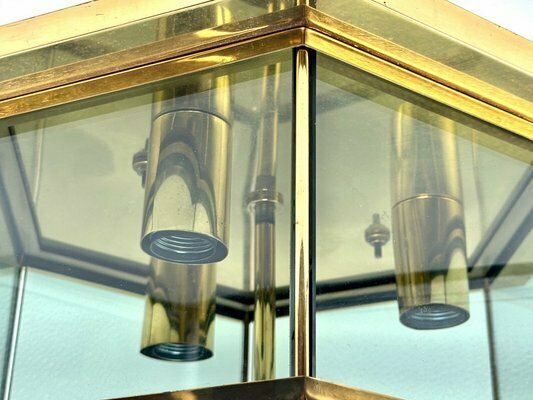 Modernist Smoked Glass Brass Ceiling Lamp Attributed To Luigi Colani For Jsb, 1970s photo vinterior
