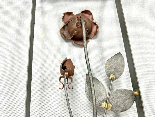 Mid Century Copper Wall Decoration With Rose, Czech, 1950s photo vinterior