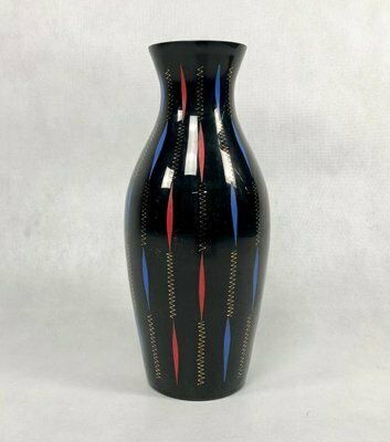 Hand Painted Black Glass Vase From Veb Kunstglas Arnstadt, 1970s photo furniture