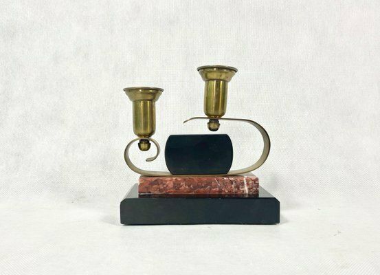 French Art Deco Brass And Marble Candleholder, 1920s photo buy