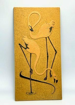 photo for sale Mid Century Sandstone Wall Relief With Flamingos, 1960s