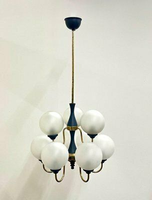 Mid Century German Brass 8 Arm Chandelier, 1970s photo for sale