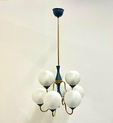 Mid Century German Brass 8 Arm Chandelier, 1970s photo Lighting