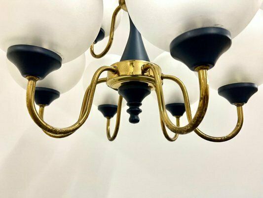 Lighting Mid Century German Brass 8 Arm Chandelier, 1970s photo