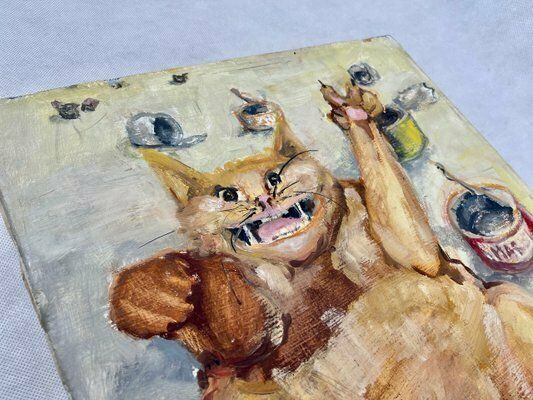 Andrzej Wróblewski, Pop Art Cat, 1960s, Oil On Canvas photo furniture