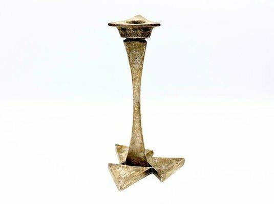Brutalist Silver Plated Candleholder, 1970s photo for sale