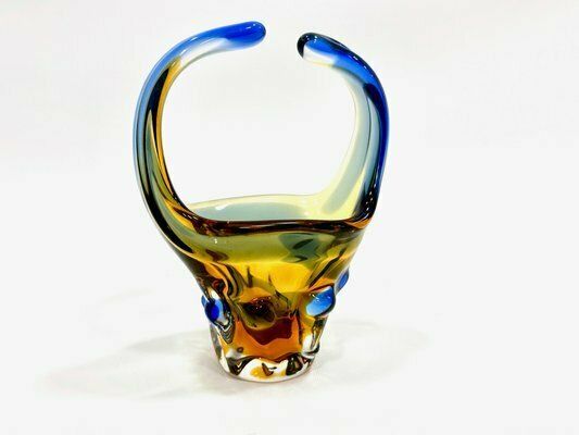 Art Glass Basket By Frantisek Zemek For Sklarna Mstisov, 1960s