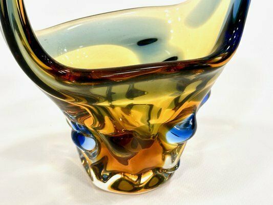 Art Glass Basket By Frantisek Zemek For Sklarna Mstisov, 1960s photo vinterior