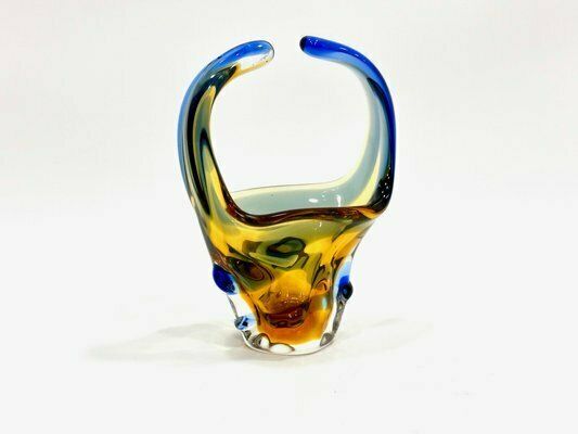 Art Glass Basket By Frantisek Zemek For Sklarna Mstisov, 1960s photo buy