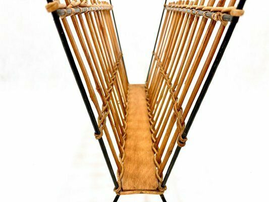 Vintage Bamboo & Steel Magazine Rack, 1960s 1970s photo Home Decor
