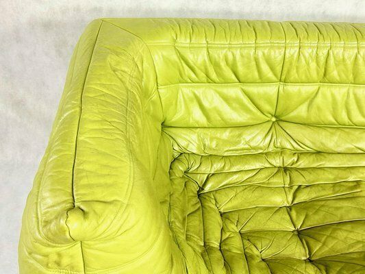 photo vinterior Vintage 3 Seat Togo Sofa With Arms In Green Leather By Michel Ducaroy For Ligne Roset, 2012