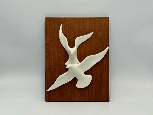 Mid Century Wall Decoration Of Birds In Teak And Porcelain, 1960s