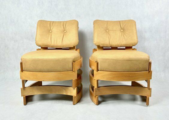 5035.0 Polish Club Chairs Rondo Attributed To Romuald Ferens, 1970s, Set Of 2 photo