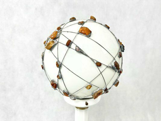 Vintage Danish Table Lamp With Handcrafted Amber Decoration From Jørgen Mørup, 1970s photo Lighting