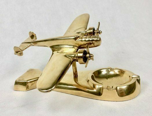 Home Decor Polish Model Pzl37 łoś Desk Plane With Ashtray In Brass, 1930s photo