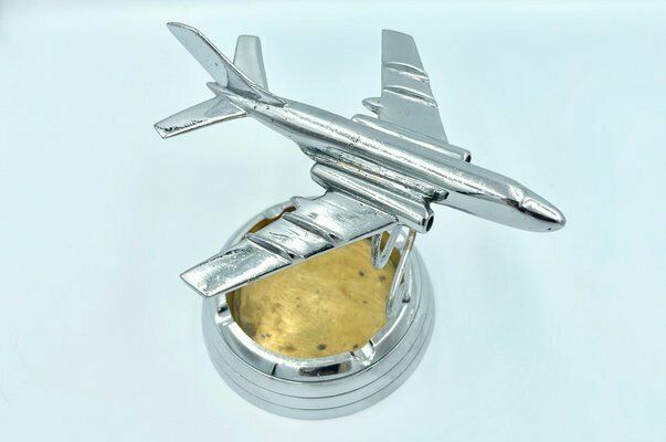 Polish Model Tu124 Desk Plane With Ashtray In Chromed Brass, 1950s photo vintage