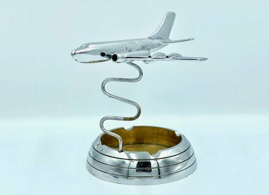 photo vintage Polish Model Tu124 Desk Plane With Ashtray In Chromed Brass, 1950s