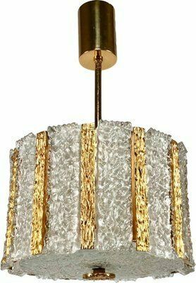 Austrian Pendant Lamp In Bronze Gold Plated Murano Glass From Kalmar, 1960s