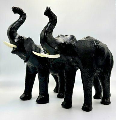 Vintage Leather Elephant Sculpture Figure, 1960s, Set Of 2
