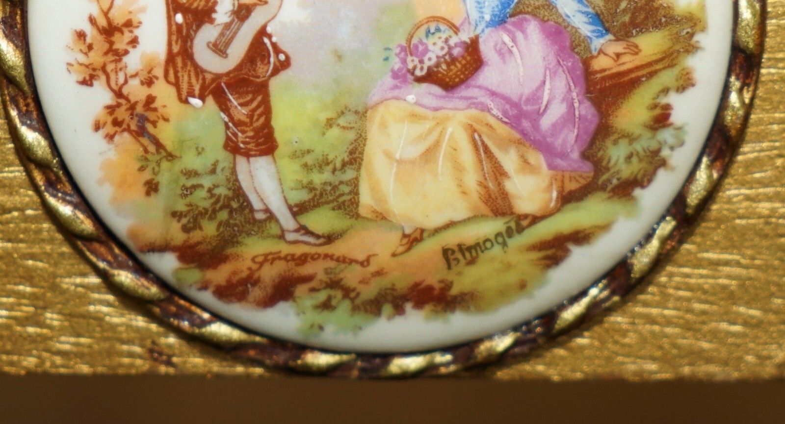 French Marble Topped Gold Giltwood Coffee Table With Signed Painted Paris Plaque photo 1495.0