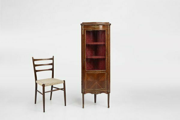 French Louis XV Style Corner Display Cabinet With Arched Glass, 1950 photo furniture