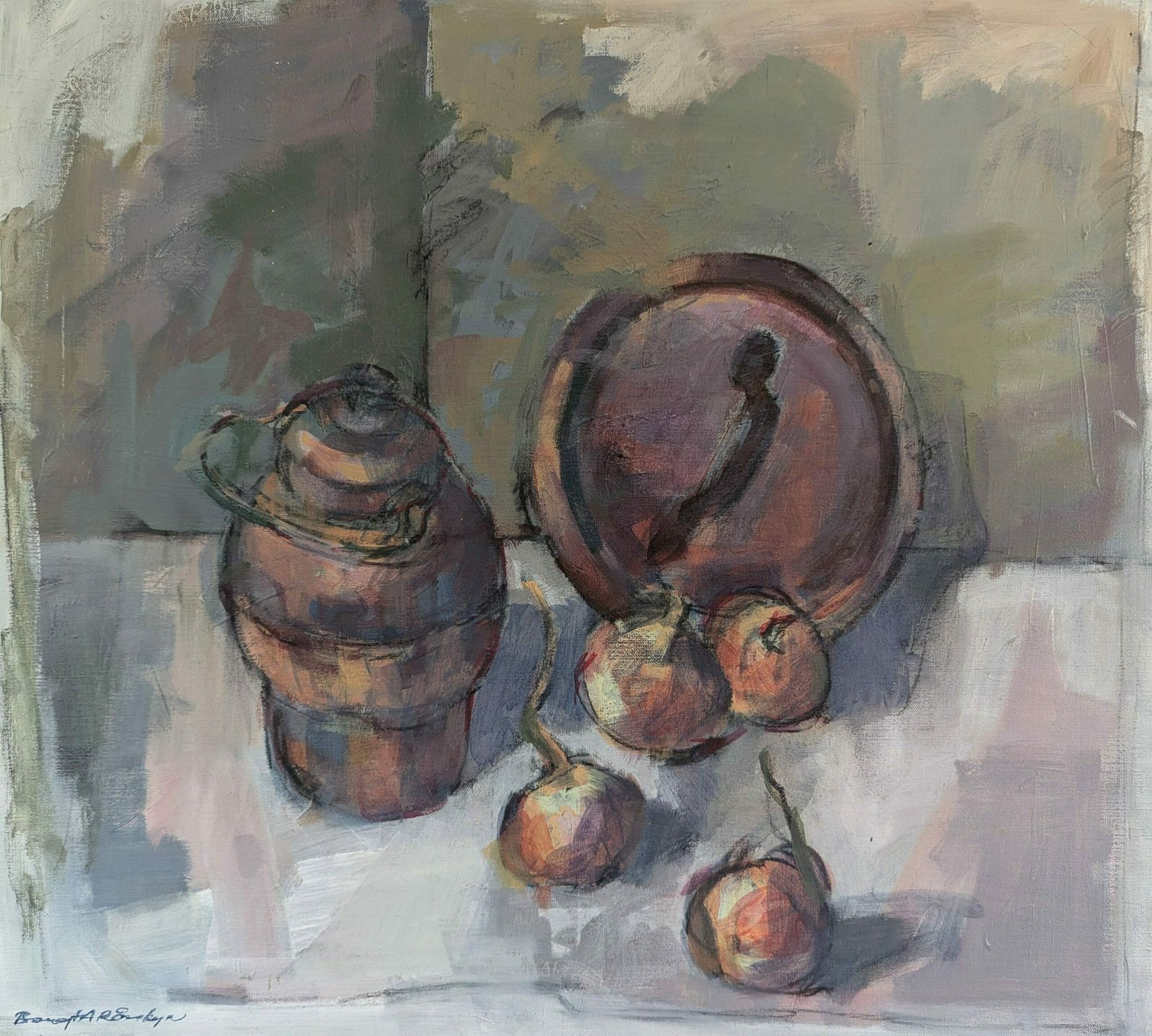 550.0 Pot & Onions Oil Painting, Modernist photo