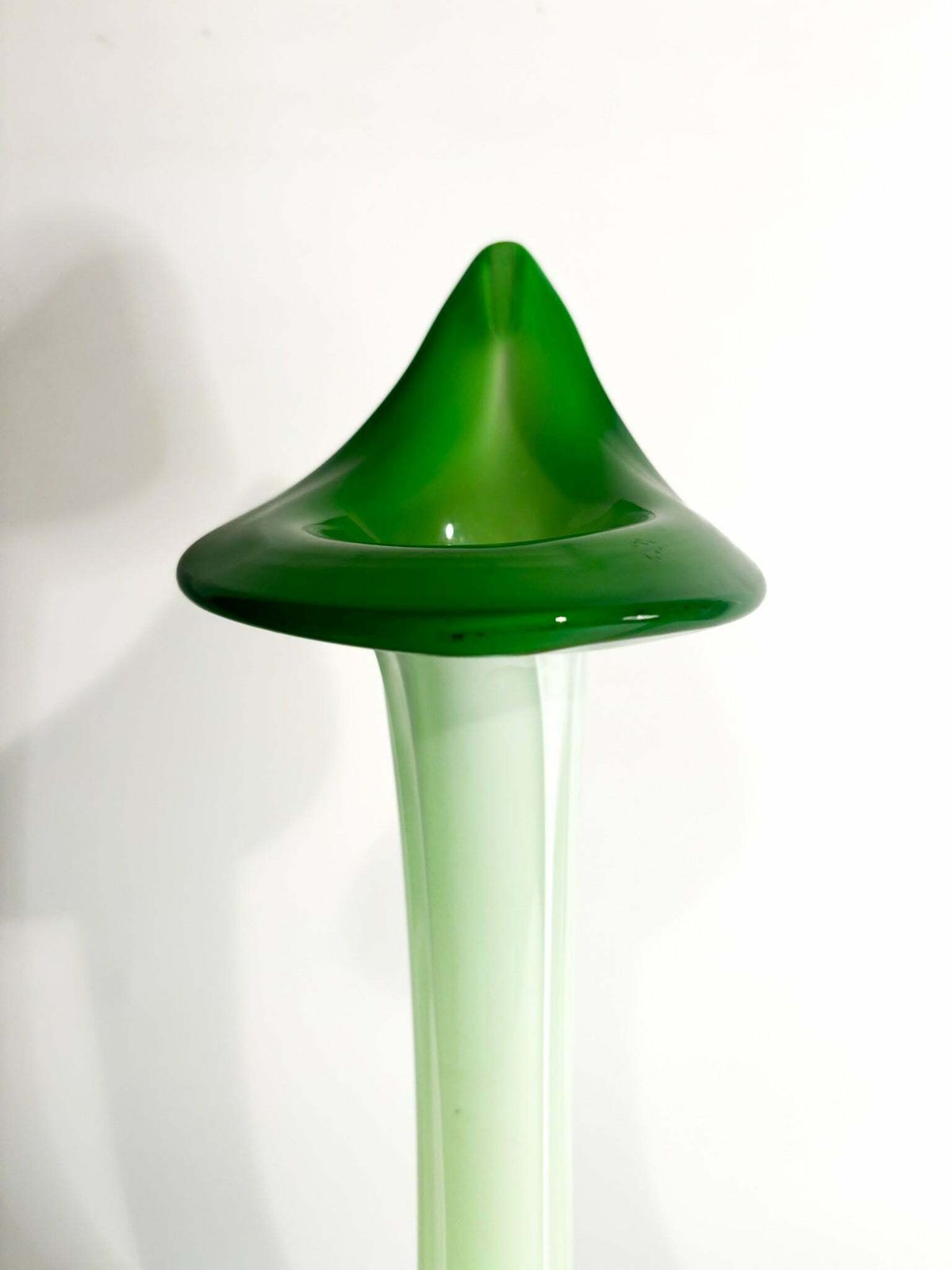 Pair Of Single Lancet Vases In Green Murano Glass From The 1970s photo Home Decor