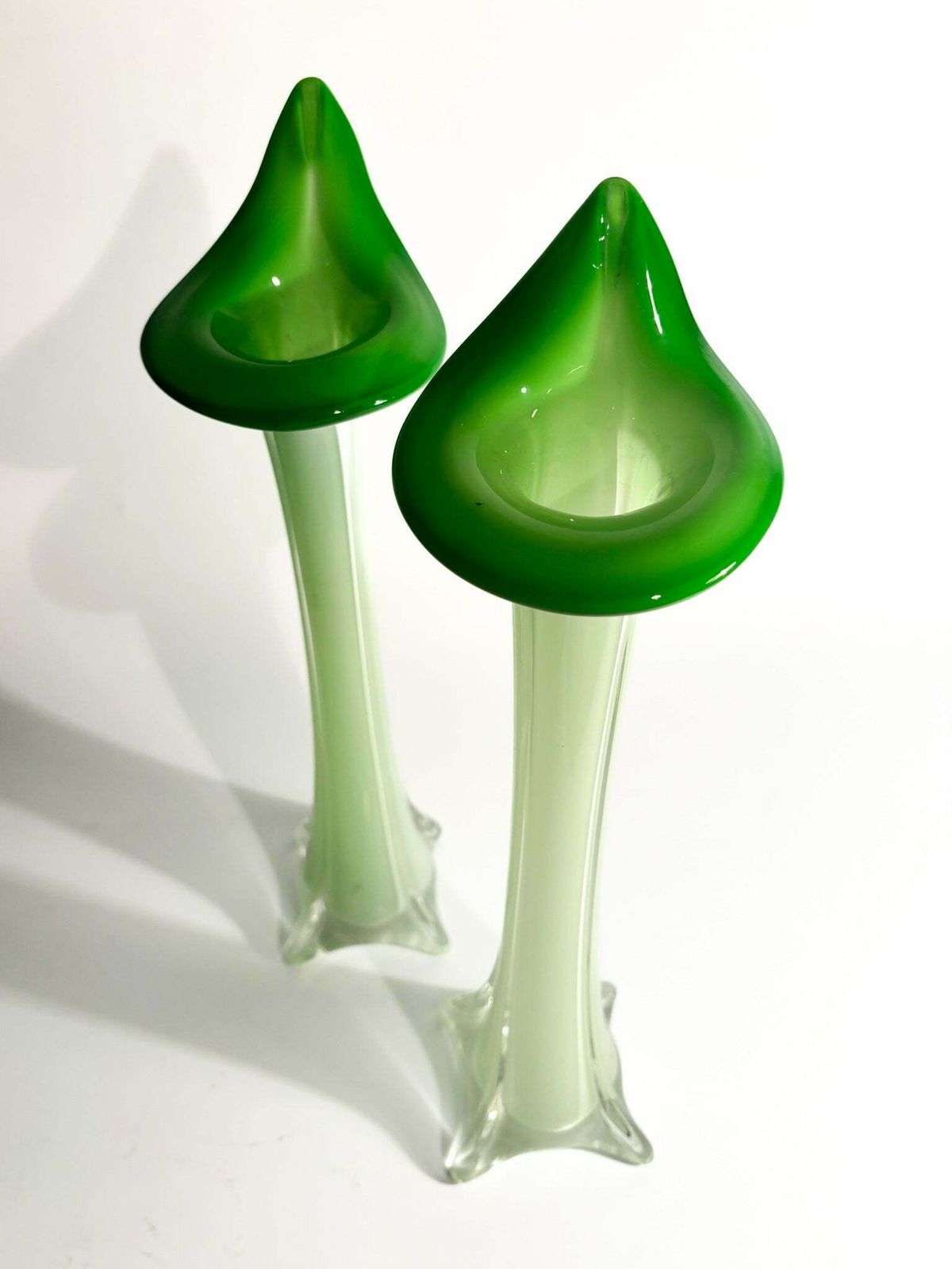 Pair Of Single Lancet Vases In Green Murano Glass From The 1970s photo buy