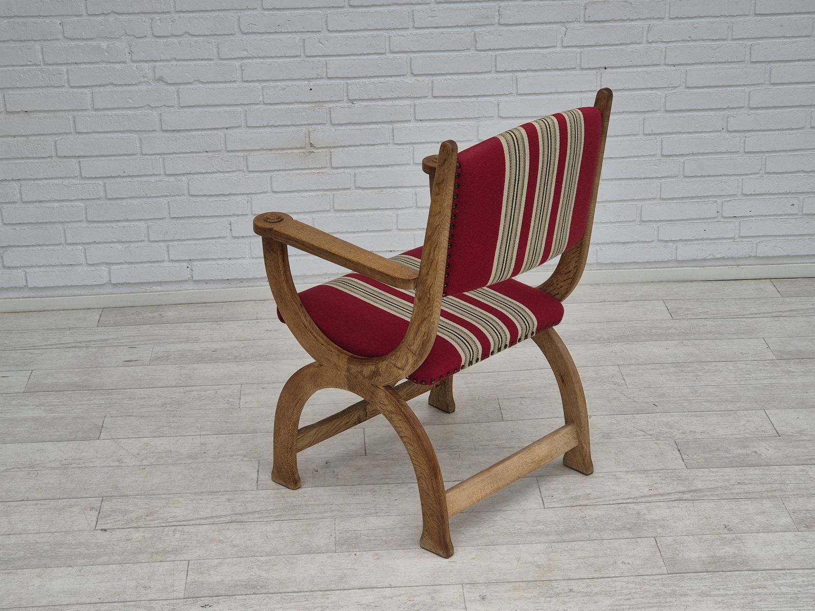 1960s, Danish Armchair, Original Condition, Furniture Wool, Oak Wood. photo furniture