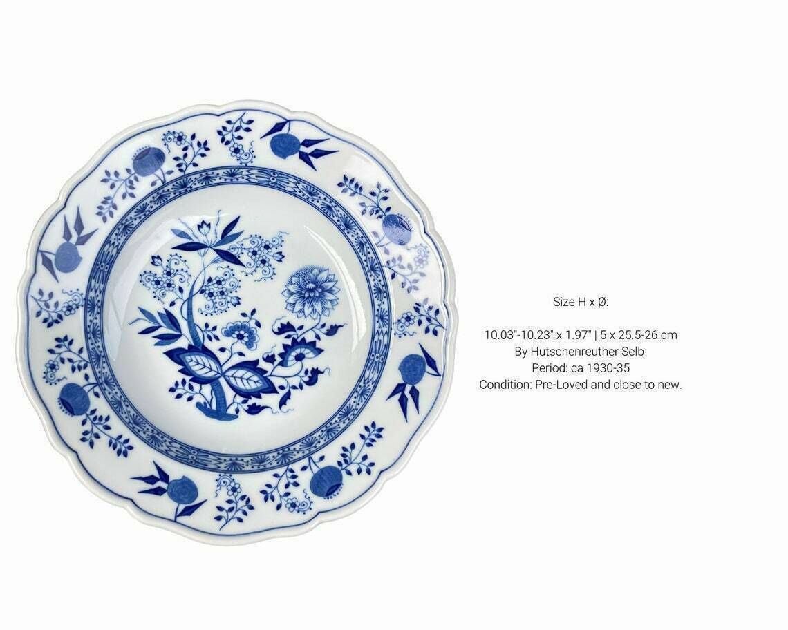 Blue Onion Dinner Plates | Blue And White Porcelain | 8 Pcs With Scalloped Trim Hutschenreuther Rare! photo Home Decor