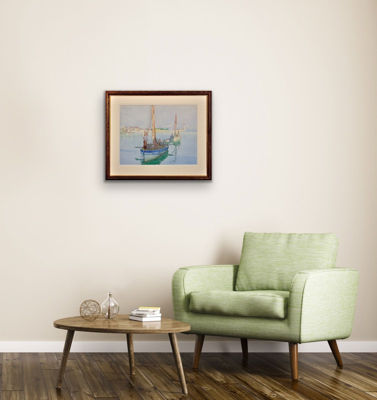 photo furniture William Lee Hankey 1869 To 1952. English. The Love Between Man And The Deep Blue Sea. Port Of Honfleur, Normandy. Framed Coastal Watercolour Painting.